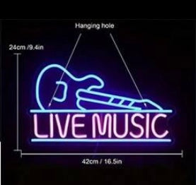 Live Music + Guitar LED Neon sign