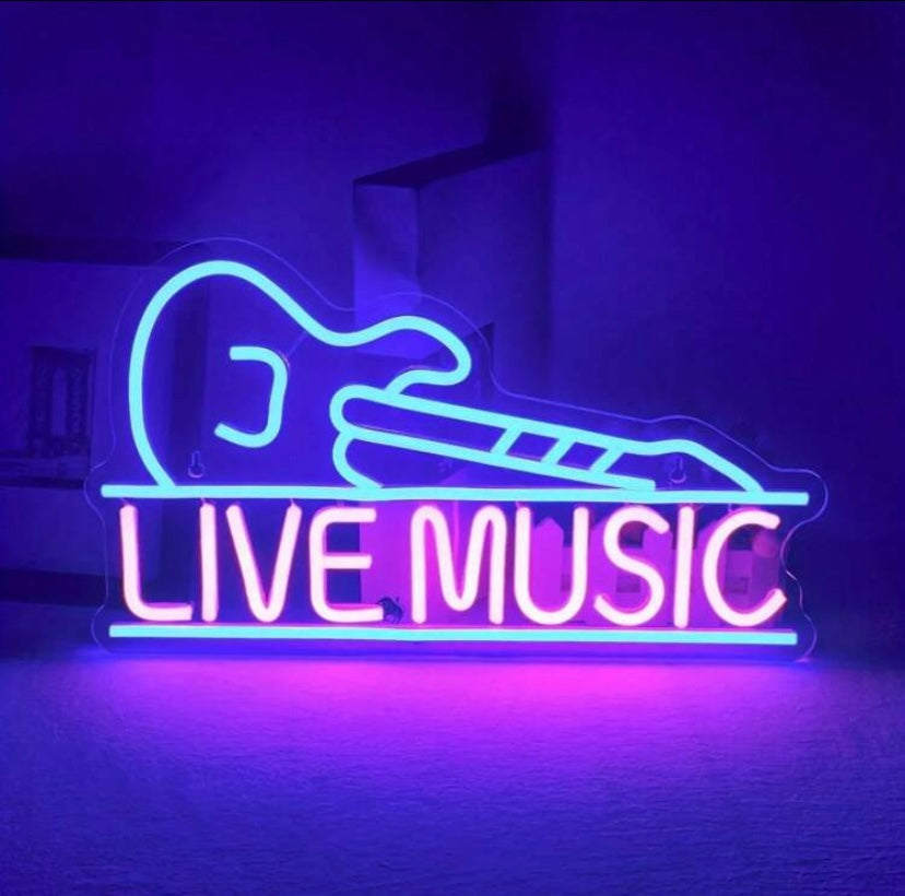Live Music + Guitar LED Neon sign