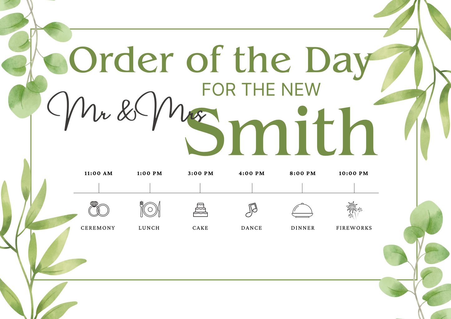 Order of the Day Wedding Sign