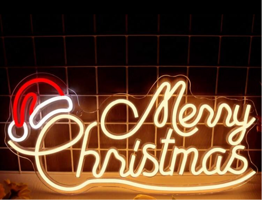 Merry Christmas Santa Hat LED Neon Sign