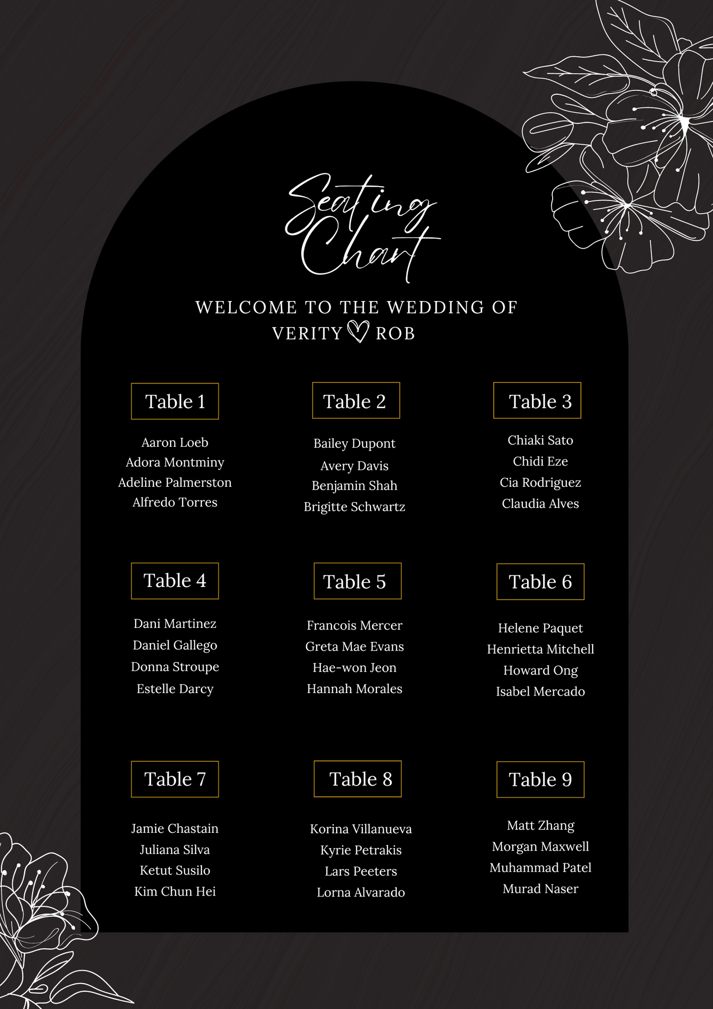 Printed Seating Plan