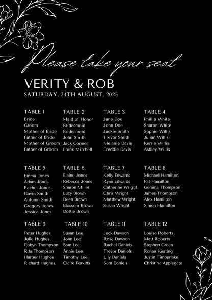 Printed Seating Plan