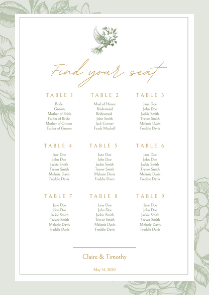 Printed Seating Plan