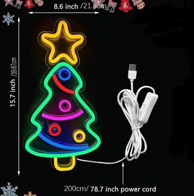 Christmas Tree with decorations LED Neon Sign