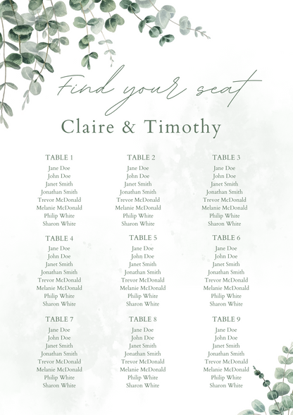 Printed Seating Plan